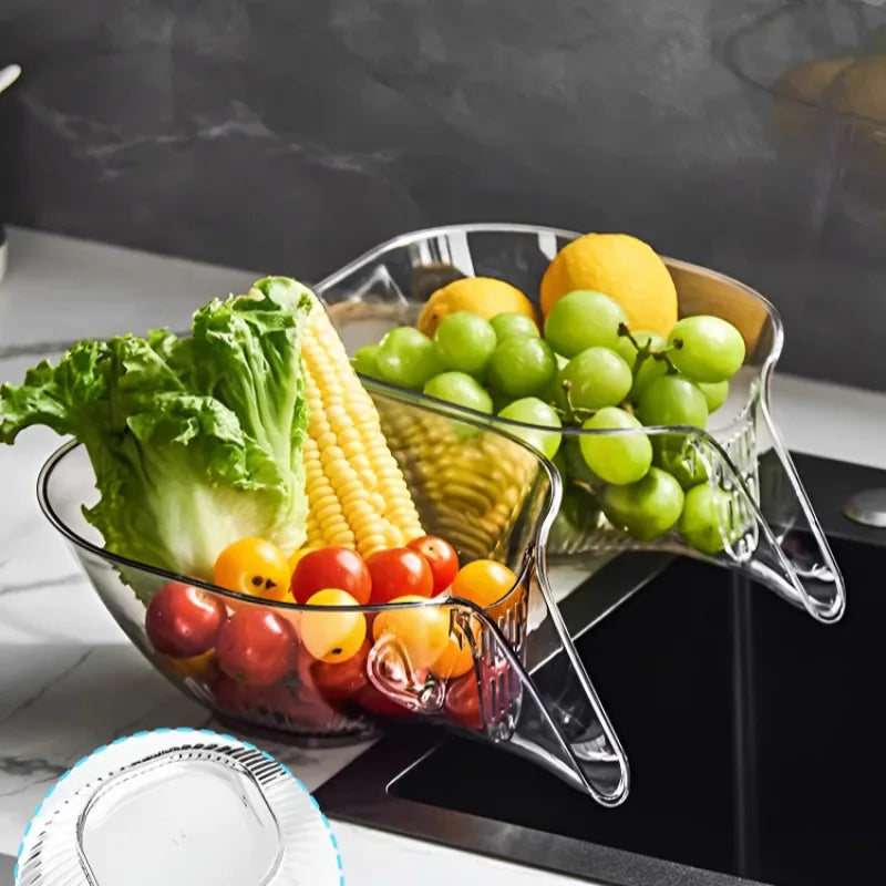 1/2pcs Multi-functional drain basket home kitchen sink drain basket plastic storage portable fruit plate draining basket