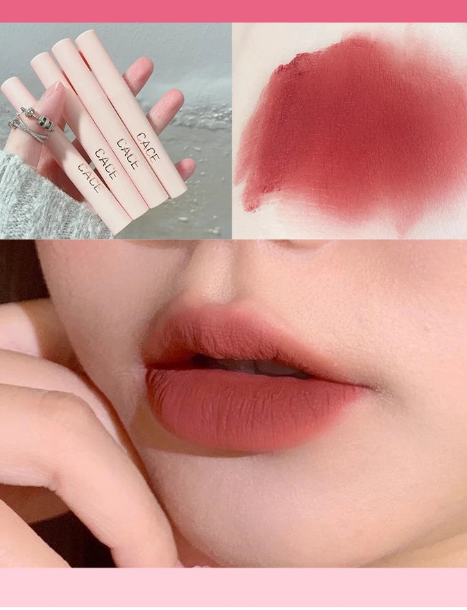 CACE Matte Liquid Lipstick Makeup Sets 4 Colors Lipgloss And 1pc Transparent Lipgloss And 1pc Lip Balm Plumper And Necklace Gift