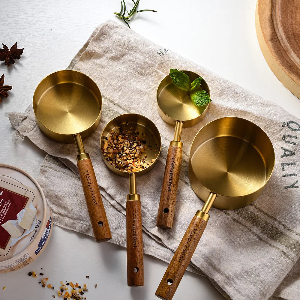 Gold Walnut Wooden Measuring Coffee Beans Powder Scoop Mini Tea Spoon Milk Powder Ice Cream Sugar Salt Spice Spoon Kitchen