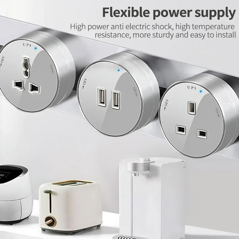 Electric Extension Sockets,Power Track Socket,Concealed Hidden Wall Tabletop Kitchen Outlet,UK EU US Standard USB Wall Outlets