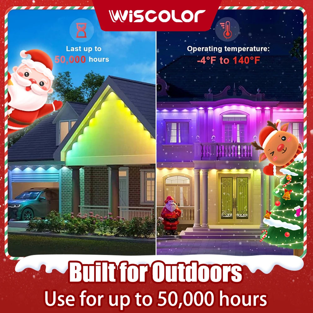 Wiscolor Smart WIFI RGBIC Eaves Lights Permanent Outdoor Lights Outdoor Waterproof Light Strings Support Alexa, Google Assistant