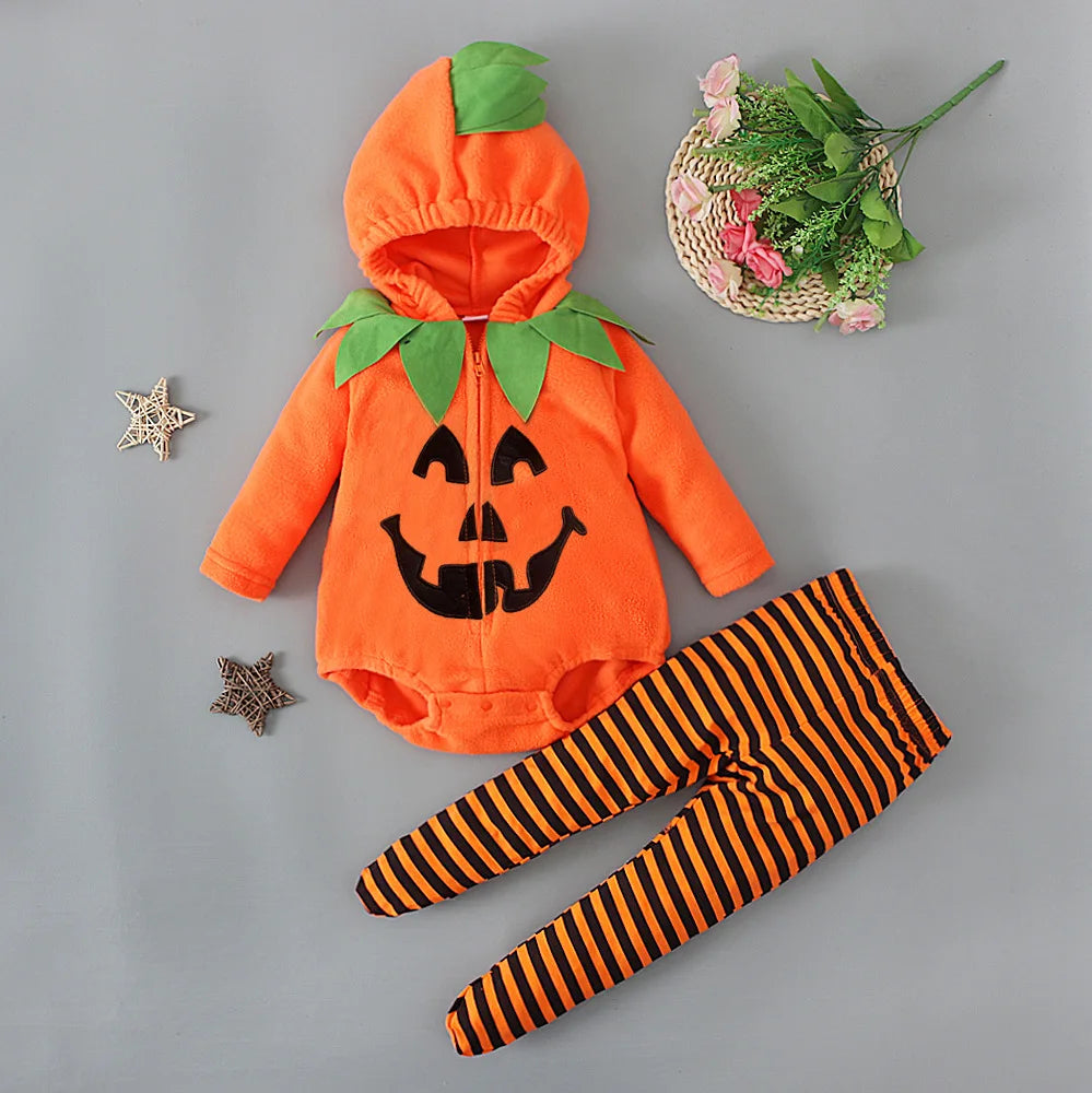 Kids Romper Halloween Romper Shoes Toddler Pumpkin One-Piece Boy Girl Party Costume Baby Halloween Jumpsuit Cosplay Clothing Set