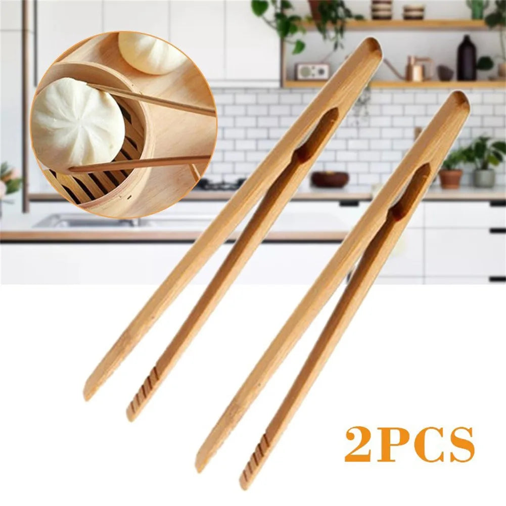 Hot Sale 2Pcs Wooden Tea Clip Bamboo Kitchen Salad Food Toast Tong Tweezer Bacon Sugar Ice Tea Utensil Teaware Accessories