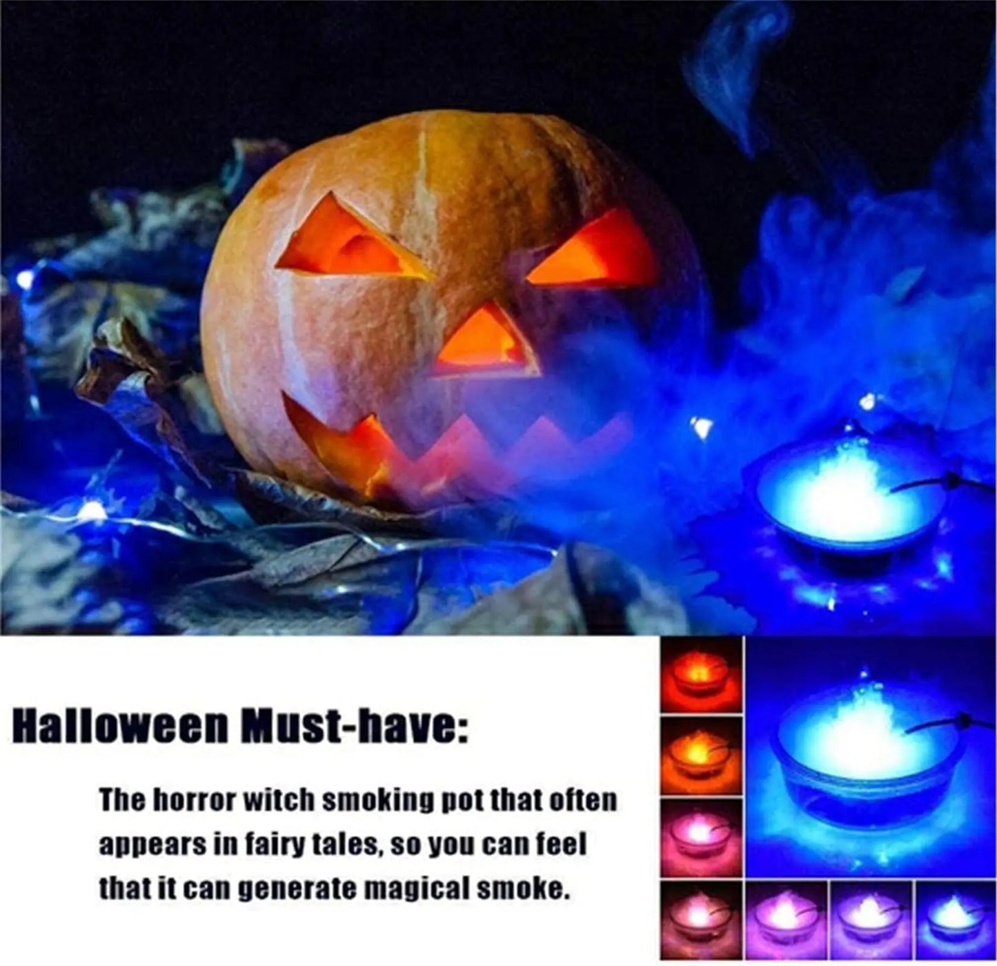 Halloween Mist Witch Pot,Witch Cauldron Fog Maker Water Fountain Fog Machine Colorful Changing Light Halloween Party Decoration