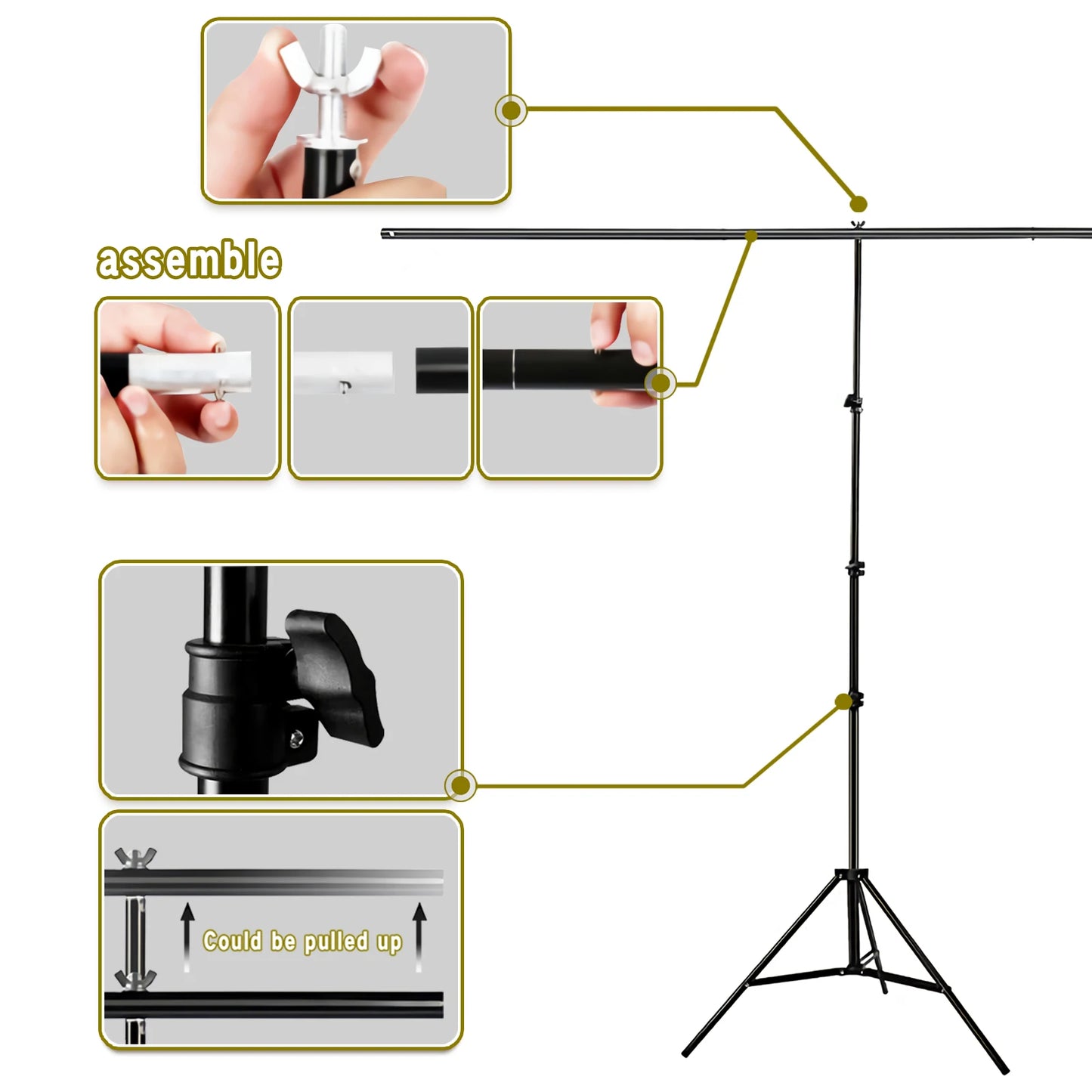 Mehofond T-shaped Tripod Stand Photography Background Adjustable 1.5x2m Support Photo Studio for Muslin Polyester Backdrop Props