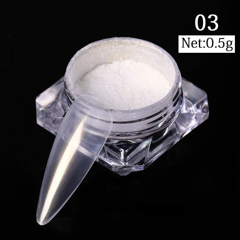 NICOLE DIARY Nail Powder Pigment Pearl White Rubbing on Nail Art Glitter Dust Chrome Aurora Manicure  Decoration DIY