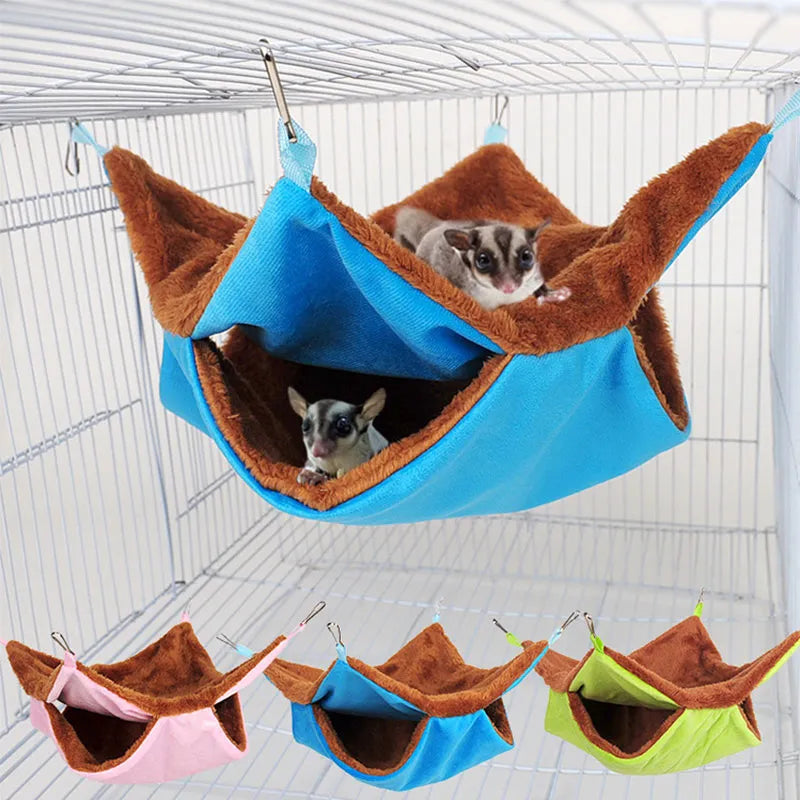 Solid Color Winter Pet Hammock Double Layer Thick Plush Hamster Hammock Chinchilla Guinea Pig Ferret Sleeping Bag Hamster Cage