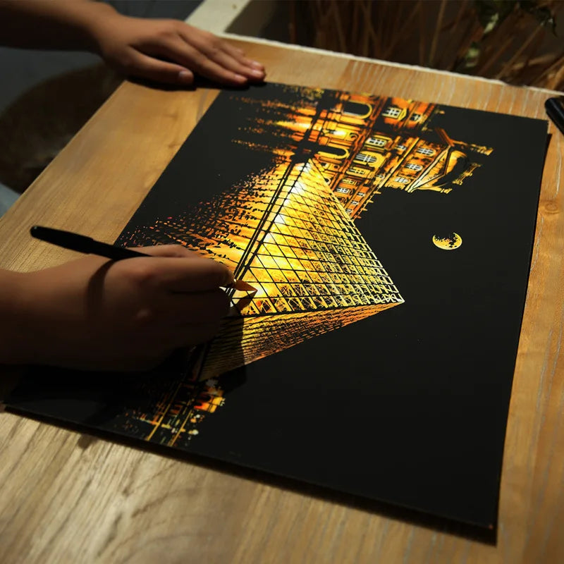 40.5*28.5cm Magic Scratch Art Crafts World Landscape Scraping Paintings Paper Adult kids toys Creative DIY Gifts