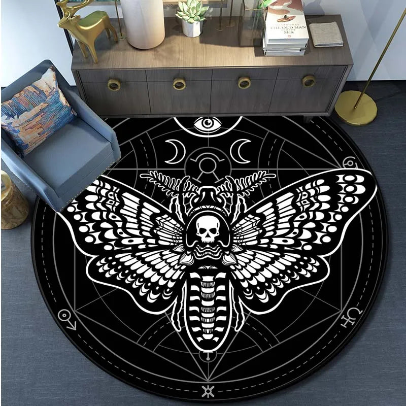 Death Moth Area Rug Gothic Skull Round Floor Mat Butterfly Moon Living Room Carpet Bathroom Kitchen Rug Doormat  alfombra