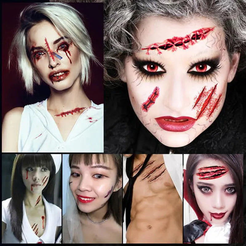 Halloween Scar Temporary Tattoos Stickers For Women Men Adult Kid Makeup Realistic Cosplay Party Masquerade Prank Prop 30pcs/set