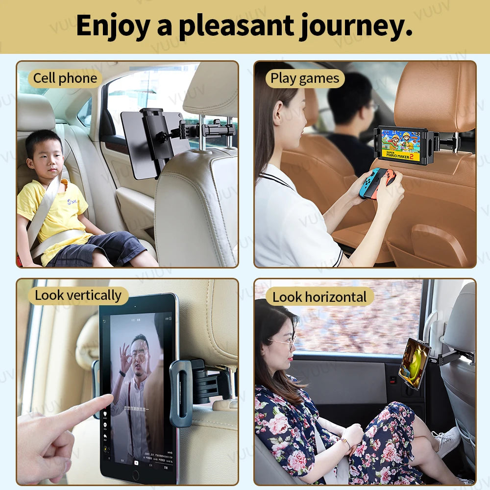 VUUV Car Headrest Tablet Holder Stand for 4.7-12.9inch Phone/Tablet Rotating Telescopic Tablet Bracket for Kids Support for Cars