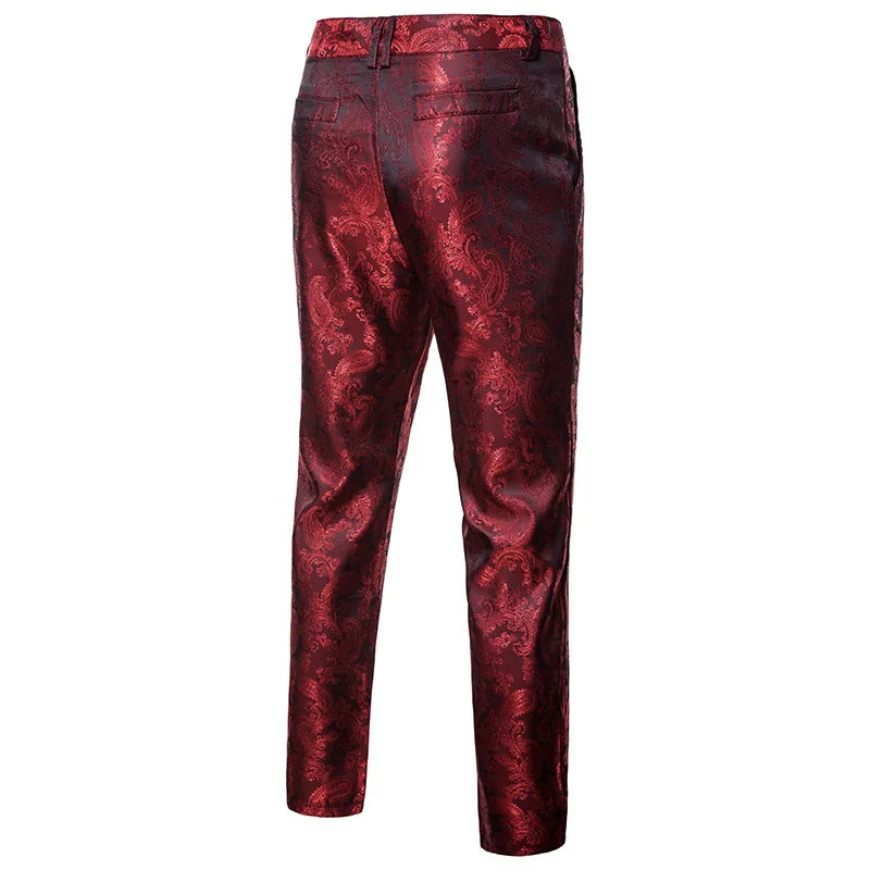 Idopy Men Pants Punk Gothic Party Floral Paisley Stage Performance Steampunk Floral Cosplay Victorian Trousers Streetwear