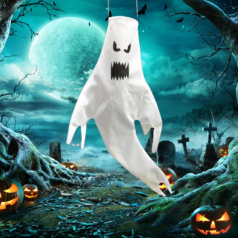 Outdoor Halloween Ghost Decoration Tree Hanging Windsock White Flying Ghosts Outdoor Haunted House Decor Outside Party Supplies