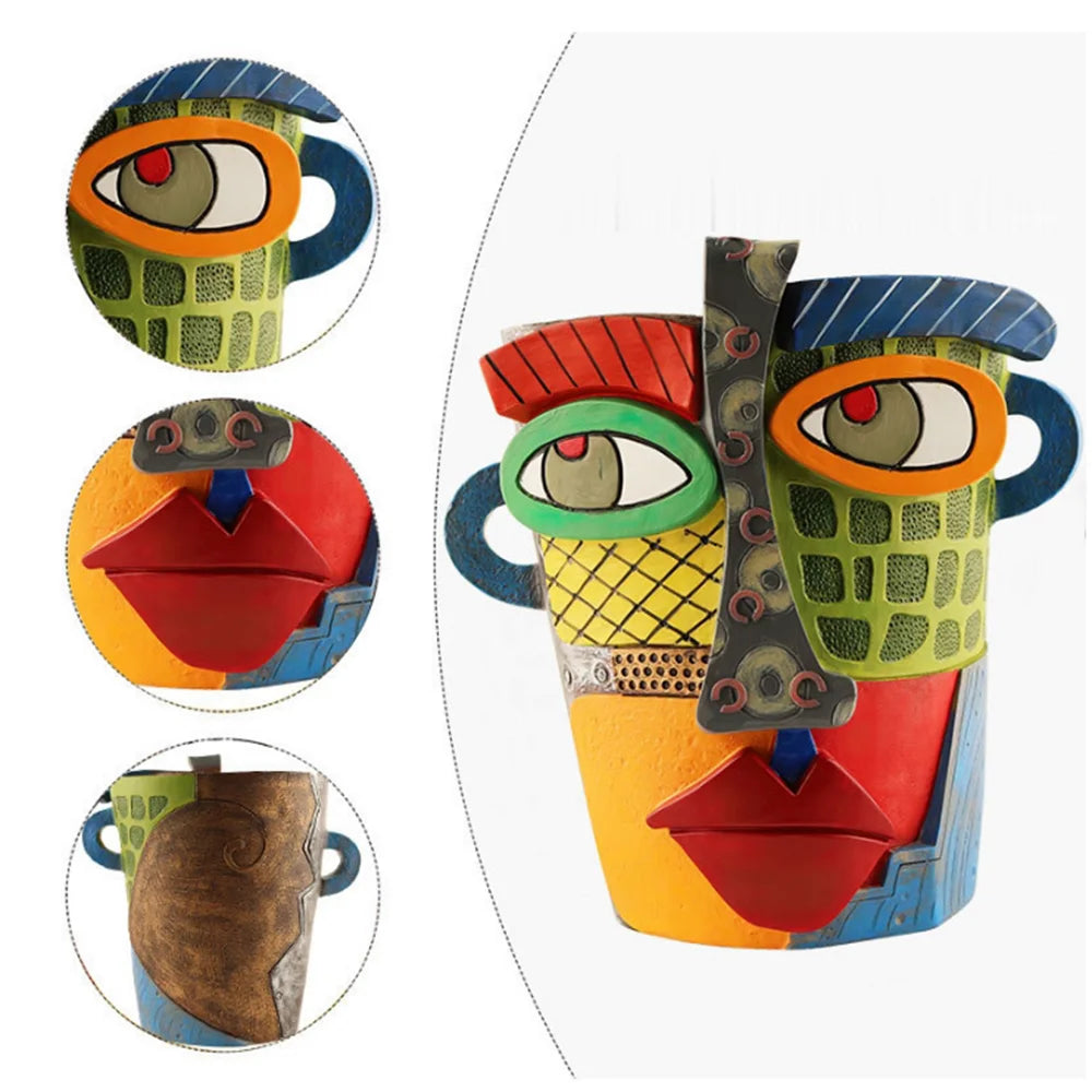 Abstract Art Vase Resin Vase  Colorful Face Planter Unique Resin Human Head Flower Pot Decoration Indoor Outdoor Art Decoration