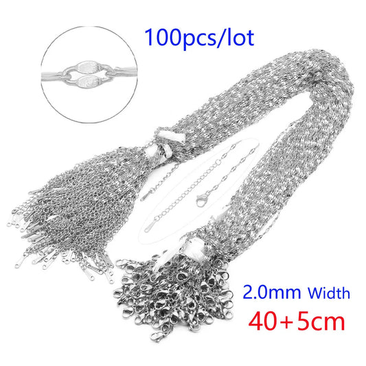 100pcs/Lot Bulk Wholesale 316 Stainless Steel Lip Shaped Water Wave Chain Choker Necklace for DIY Jewelry Silver Color Women