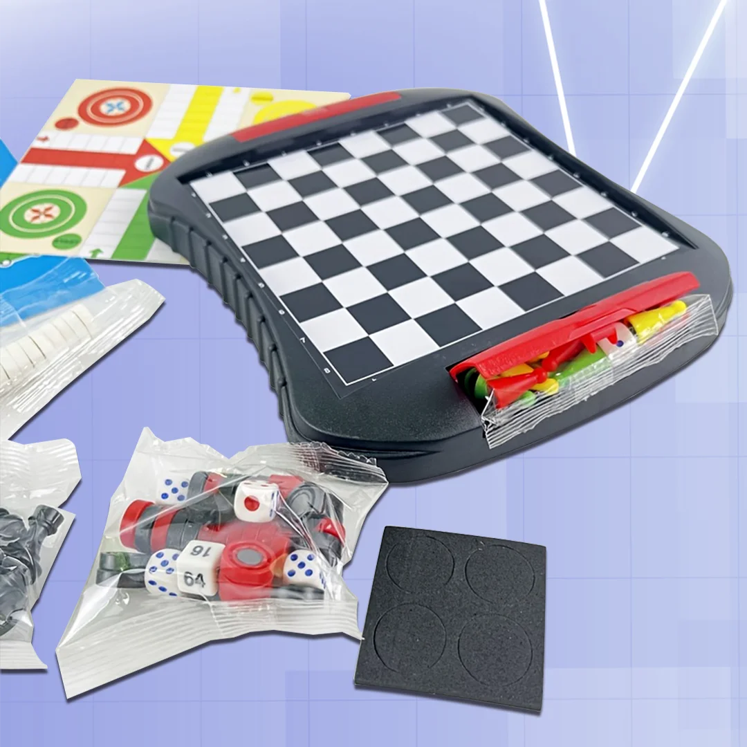 Multifunctional 6-in-1 Family Board Game Collection - Chess, Backgammon, Chinese Checkers, Ludo, Snakes & Ladders, Checkers