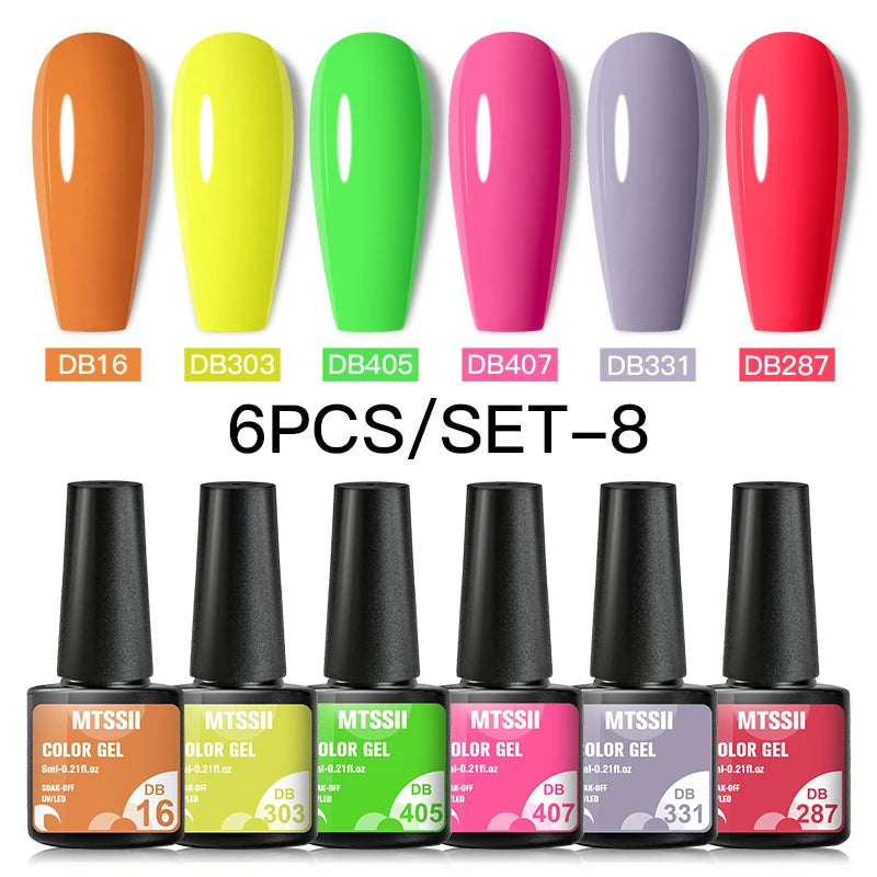 6PCS/SET Color Nail Gel Polish Set Kits  Base Top Coat  Varnish Soak Off UV Gel LED Semi Permanent All For Manicure Nail Art