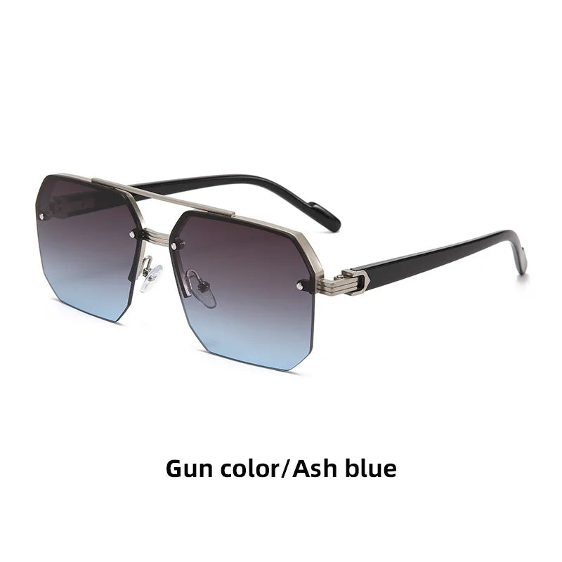 Oversize Retro Double Bridges Polygon Square Metal Men Sunglasses Fashion Gradient Shades UV400 Trending Women Sun Glasses