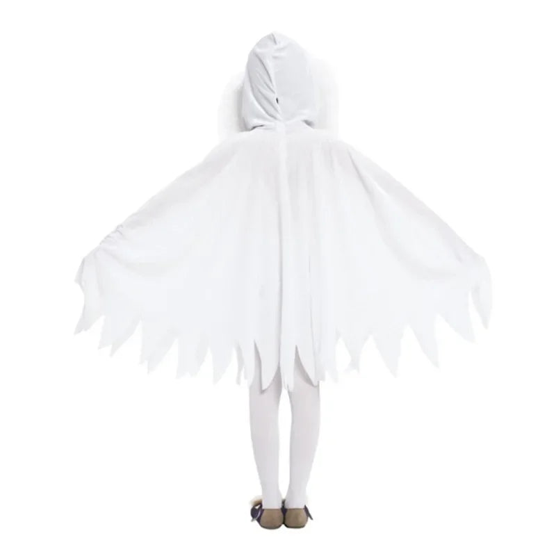 Children's Halloween Cosplay Costumes White Elf Ghost Hooded Cape Christmas Cape Dress Up As A Halloween Stage Costume