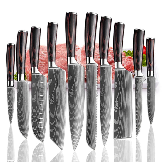 Japanese Knife Set of Kitchen Chef Knife Cleaver Meat Vegetable 1-10 Piece Professional Damascus Knife 8-inch Kitchen Knives Set