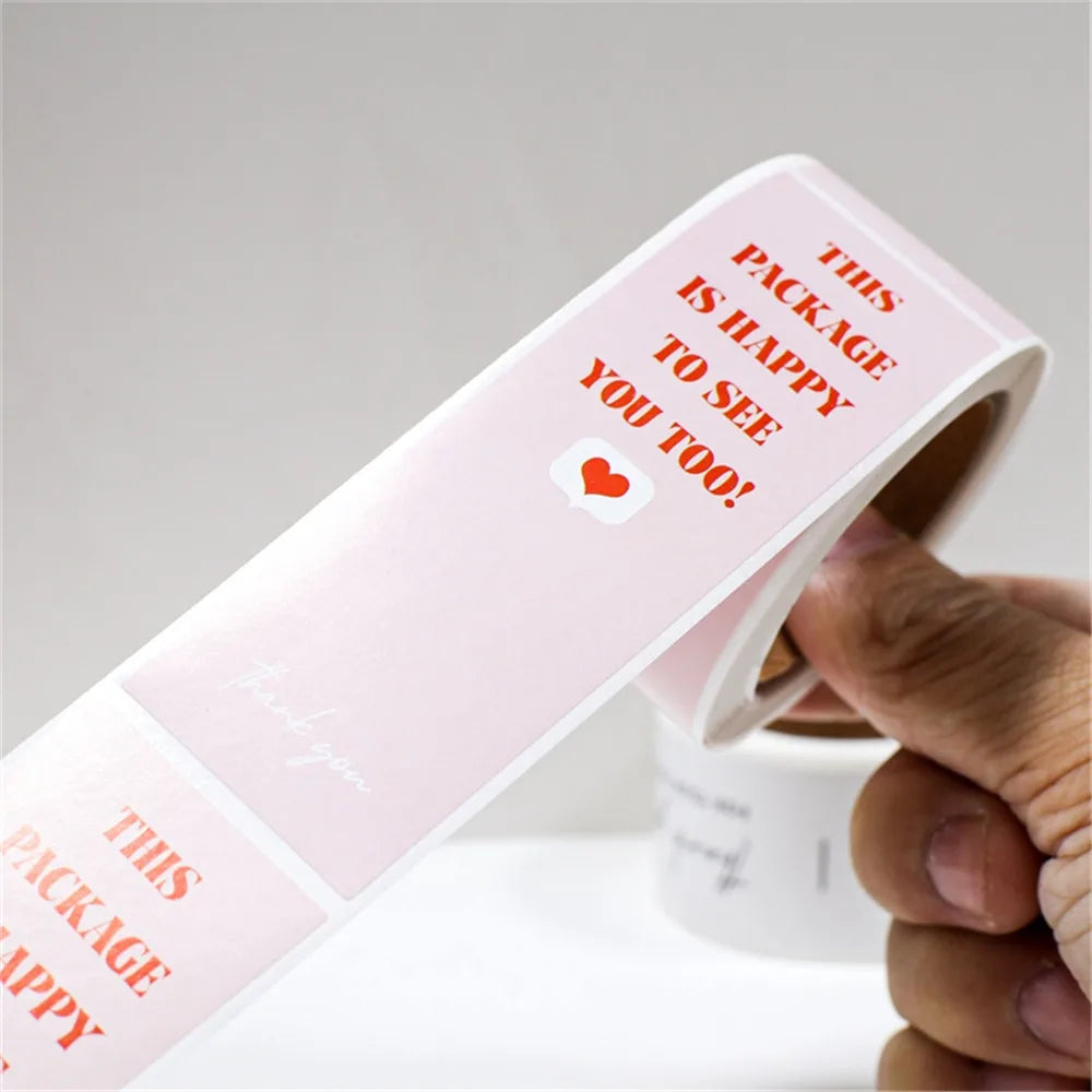 100pcs/roll Thank You Sticker Seal Labels Small Business Gift Decor Sticker Package Sticker This Package Is Happy To See You Too