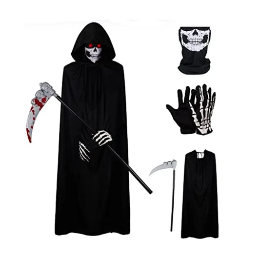 Halloween Party Cosplay Children Adult Death Black Cloak Cloak Halloween Skull Skeleton Ball Costume Prop Set Holiday Gifts