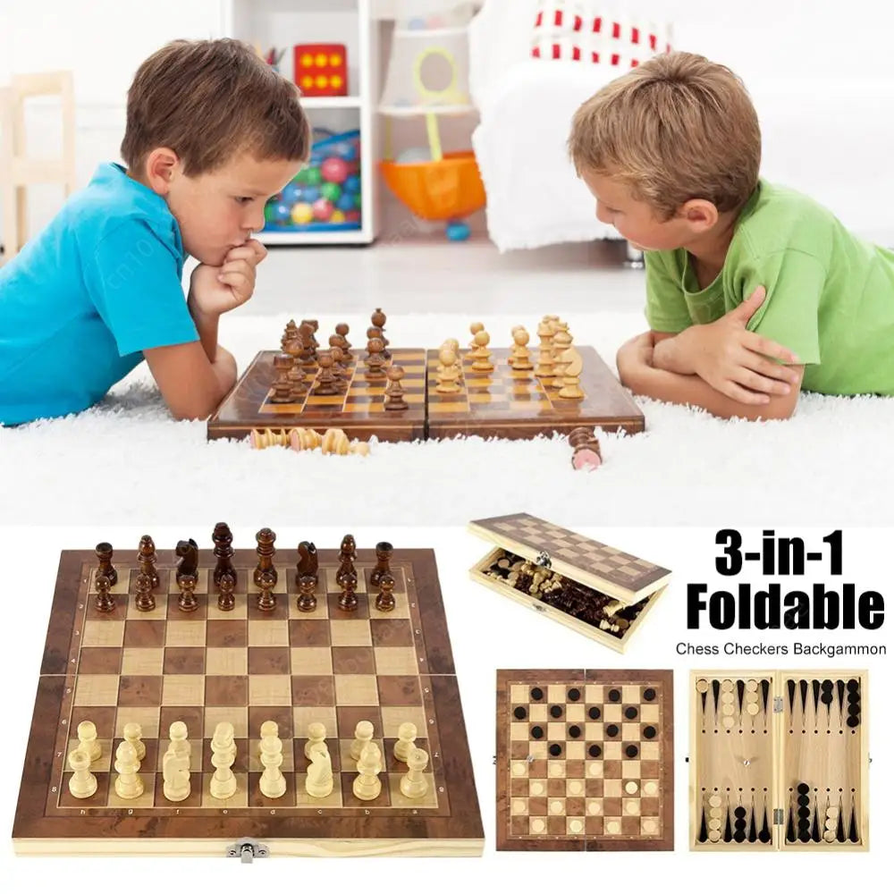 Chess Game Board Folding Storage Wooden Chess Board Sets Exquisite Chess Set Chess and Checkers Game Set Travel Chess Sets