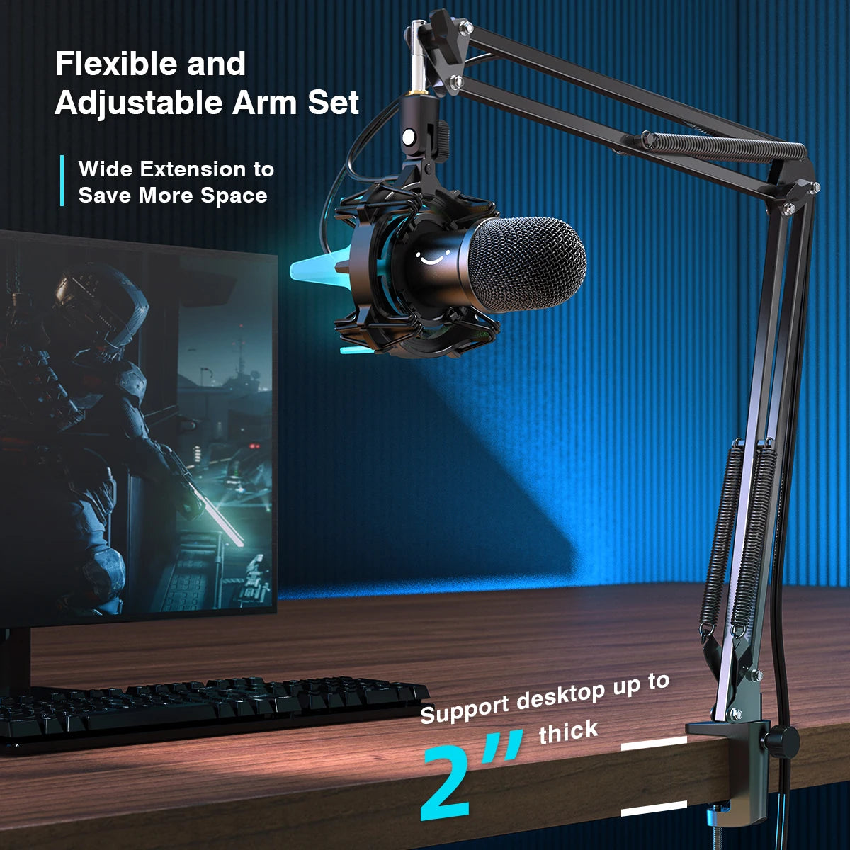 Go USB Dynamic Microphone Kit with Boom Arm,RGB Shock Mount,Cardioid Mic Set for Game Podcast Stream for PC PS4 PS5-K651