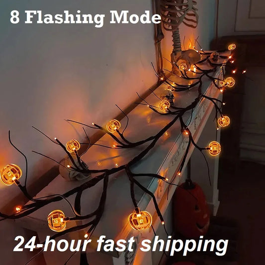 Halloween Lights Bat Pumpkin Led String Light Willow Vine Light Bendable Tree Lamp Halloween Party Home Decor Happy Halloween