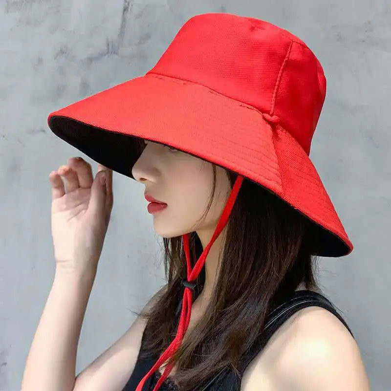 Double-sided Foldable Bucket Hat Summer Sun Hat  for Women Girls Visor Fisherman Cap Anti-UV Wide Brim Sunscreen Hats Caps