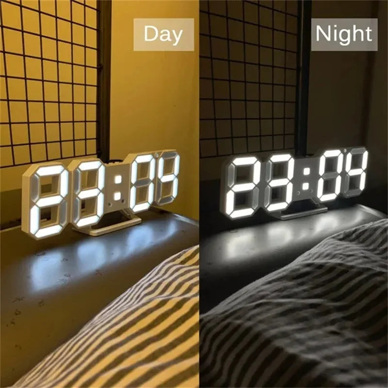 3D LED Digital Clock Glowing Night Mode Brightness Adjustable Electronic Table Clock Digital Wall Hanging Clock Home Bedroom