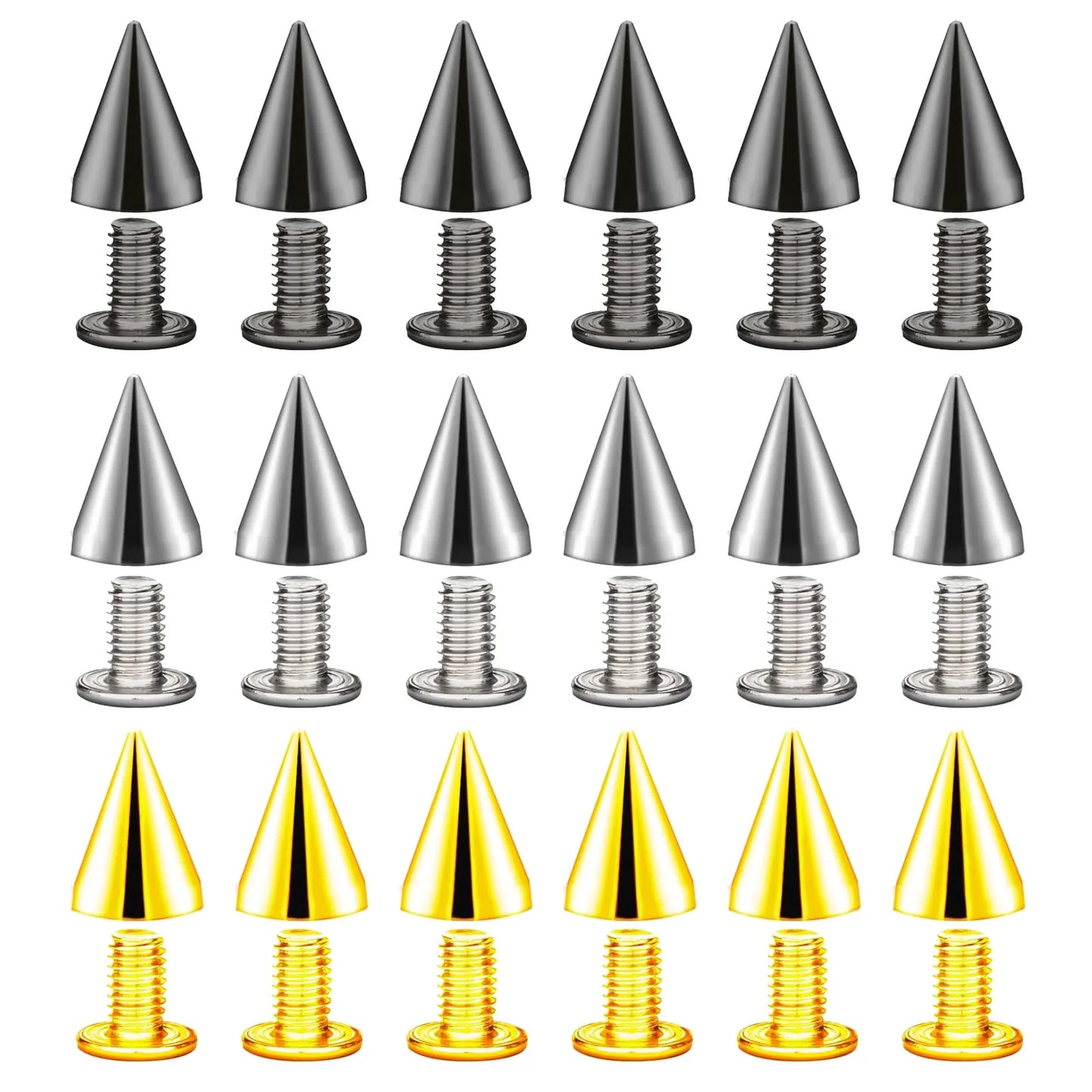 100Sets 9.5mm Cone Spikes Metal Screwback Studs And Spikes for DIY Leathercraft Decoration Punk Rock Style Clothing Accessories