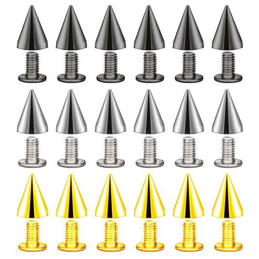 100Sets 9.5mm Cone Spikes Metal Screwback Studs And Spikes for DIY Leathercraft Decoration Punk Rock Style Clothing Accessories