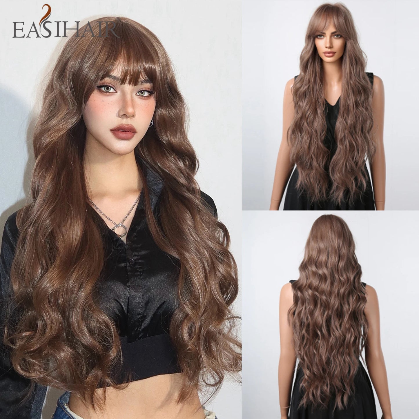 Light Green Long Wavy Synthetic Wigs with Bangs Blackish Green Cosplay Wig for Women Lolita Wig Heat Resistant Natural Hair