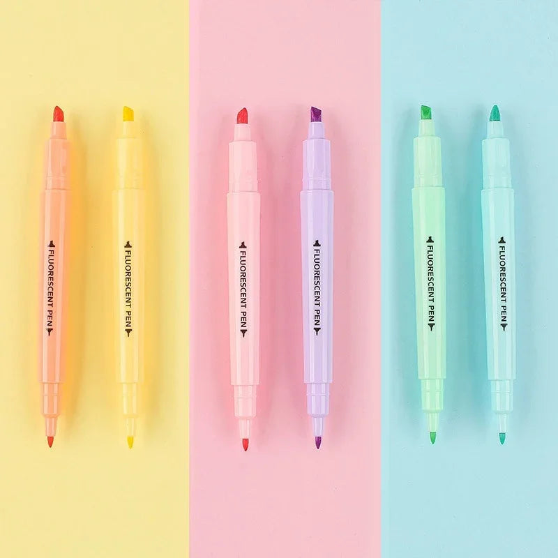 6PCS Cute Candy Color Highlighter Pen Stationery Double Headed Fluorescent Marker Pen Mark Pen Office School Supplies