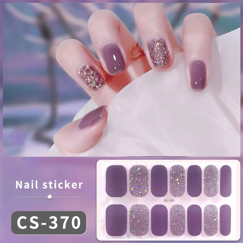 14/16Tips Fashion Gradient Nail Sticker Nail Art Stickers Self-Adhesive Simple Full Nail Wraps French DIY NAil Art Making