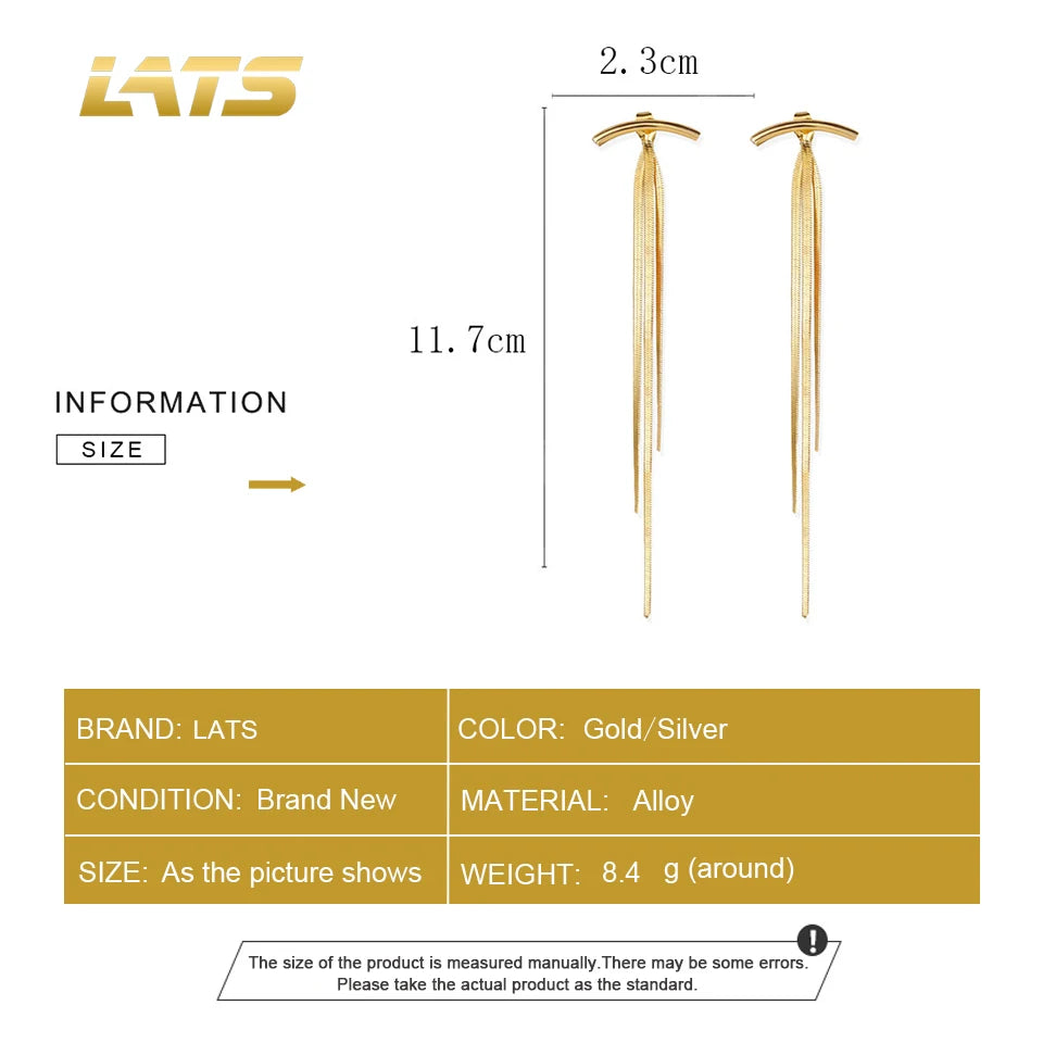 LATS 2022 Korean Vintage Glossy Arc Bar Long Thread Tassel Drop Earrings for Women Geometric Fashion Jewelry Hanging Pendientes