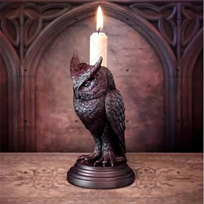 Creative Retro Gothic Black Crow Candle Holder Halloween Statue Owl Bat Cat Shape Resin Sculpture Craft Ornament Home Decoration