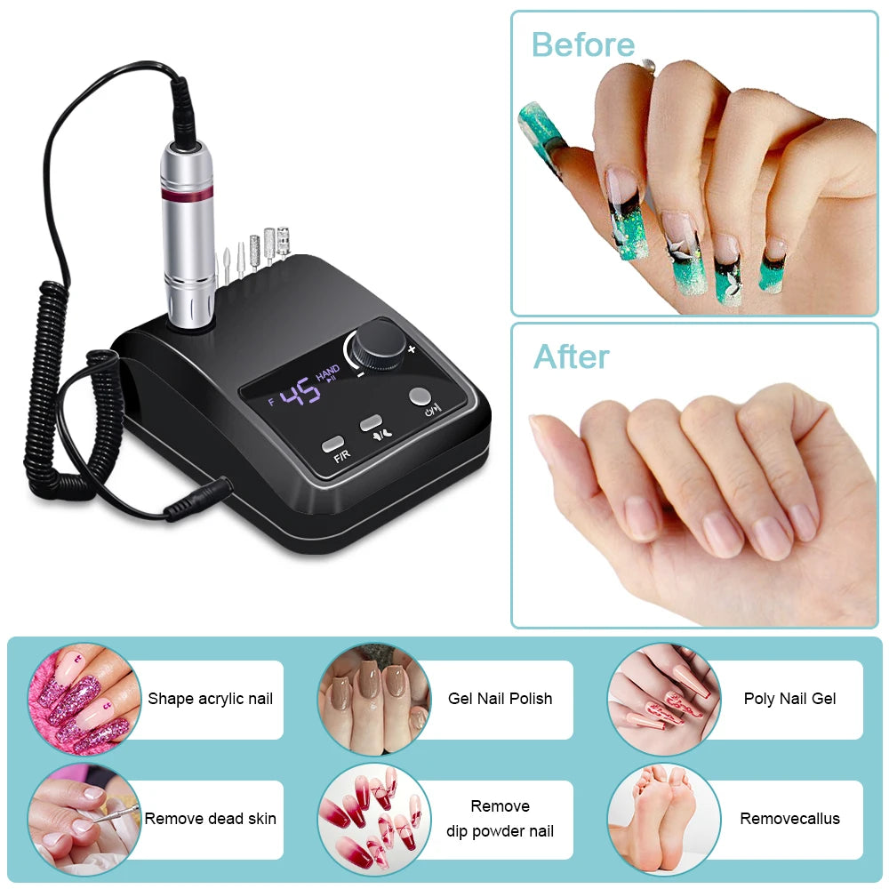 45000 RPM Electric Nail Drill Machine for Nails Electric File HD Display Metal Manicure Pen Professional nail lathe Sander