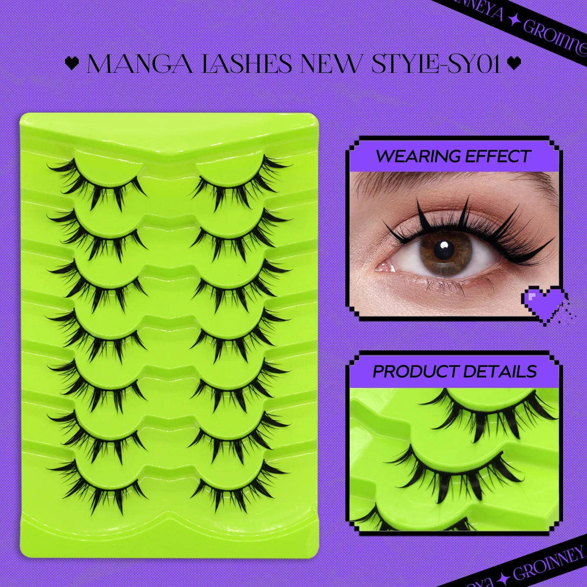 GROINNEYA Manga Lashes 5/7 pairs Eyelashes 3D Natural False Lashes Fluffy Soft Cross Wispy Natural Eyelash Extension Makeup