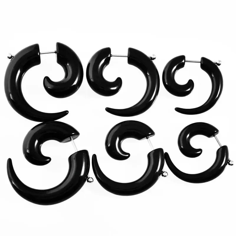 Personality Punk Black Spiral Horn Acrylic Earrings for Men Women Trendy Hip Hop Rock Piercing Stud Ear Rings Jewelry Accessory