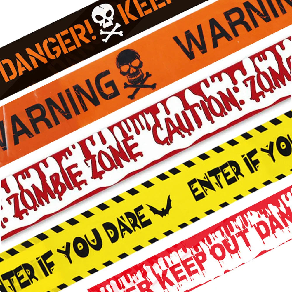 Halloween Warning Tape Orange Yellow Black Skull Skeleton Bat Ghost Pattern Danger Caution Tape Party Fright Tape Horror Prop