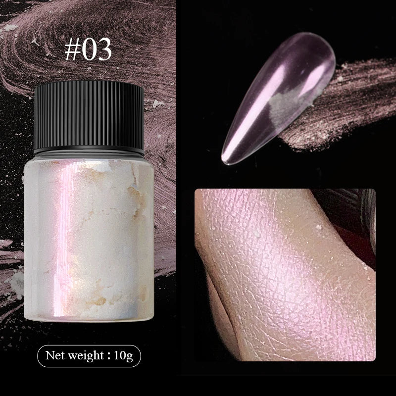 Aurora Pearl Nude Pink White Nails Glitter Dust Chrome Moonlight White Rubbing on Powder Shell Mirror Pigment Nail Art Supplies