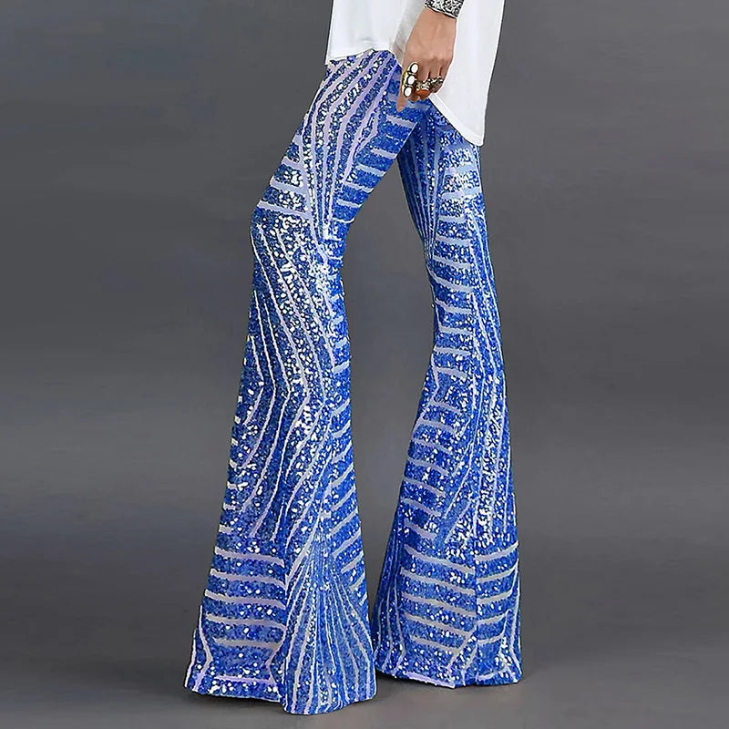 Sequin High Waist Skinny Flare Streetwear Wild Basic Slim 2023 Trend Patchwork Pants Casual Pants Summer New Women's Pants