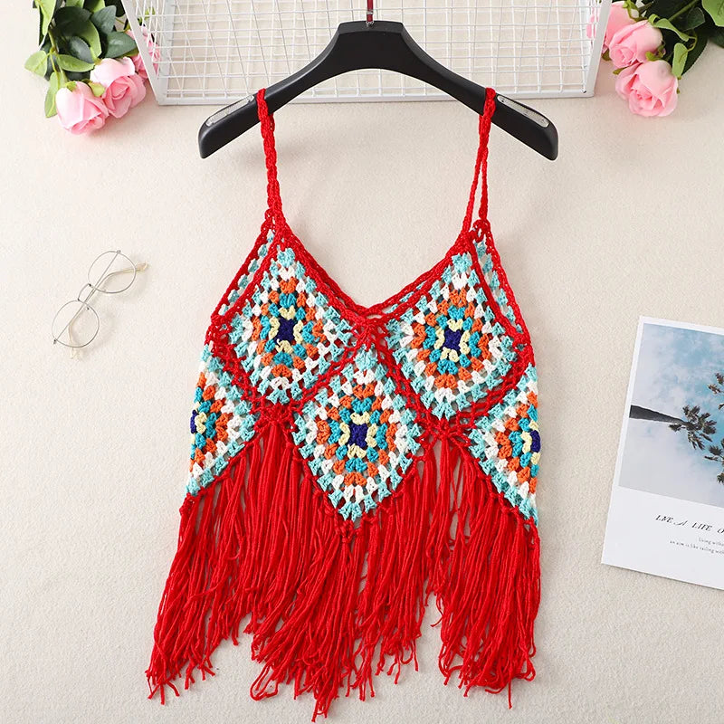 New Hollow Vest for Women Boho Tanktop Bohemian Crop Tops National Style Camisole Lady Free Shipping