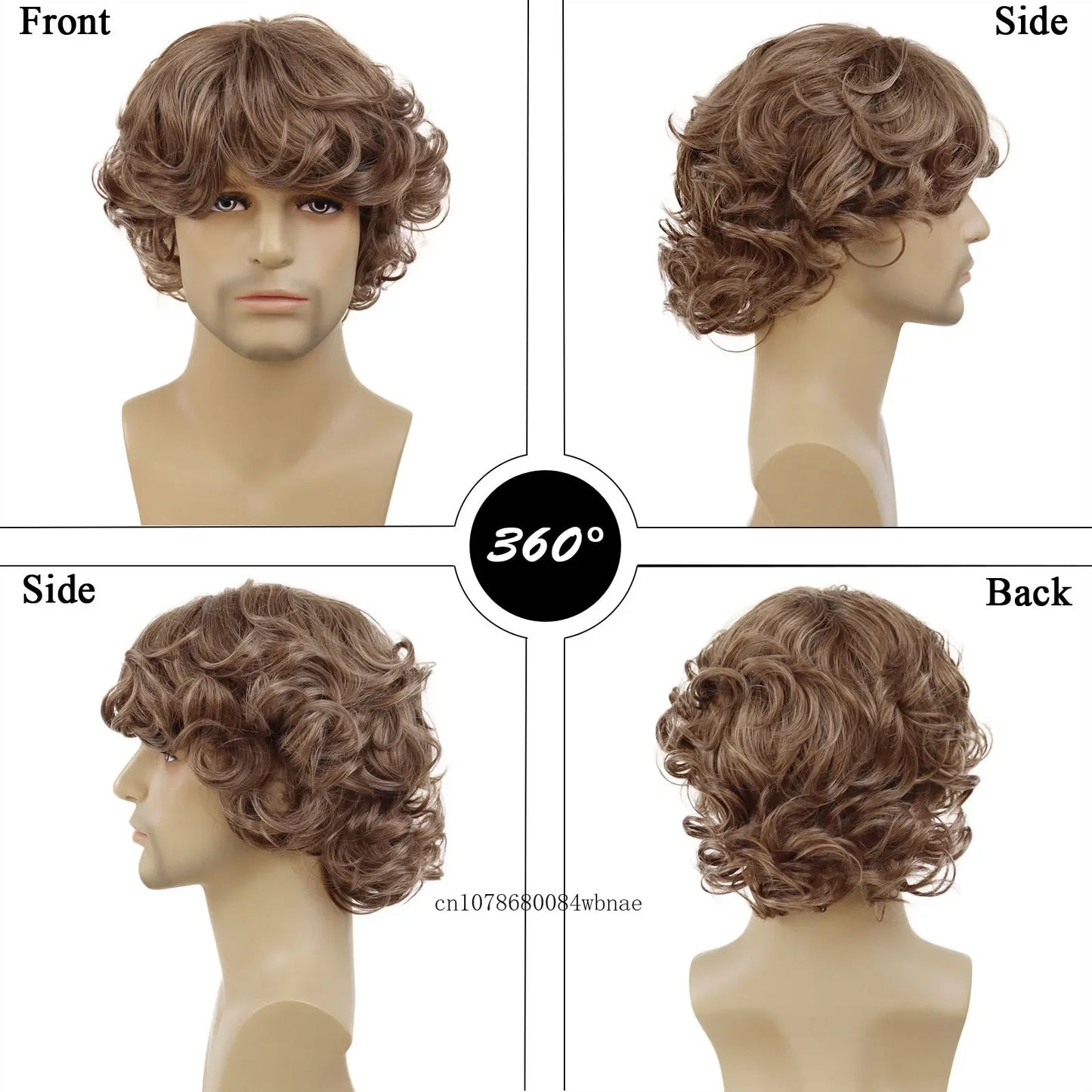 Mens Synthetic Short Curly Brown Hobbit Wig with Bang Halloween Cosplay Anime Baggins Wigs Daily Party Costume Heat Resistant