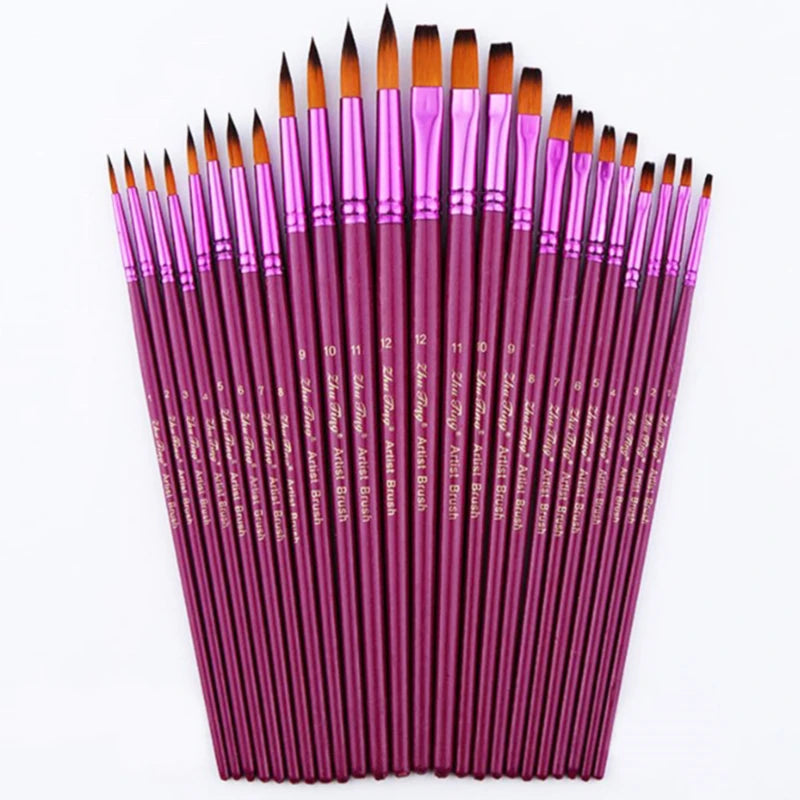 12pcs Paint Brushes Set Professional Paint Brush Round Pointed Tip Nylon Hair Acrylic Brush for Acrylic Watercolor Oil Painting