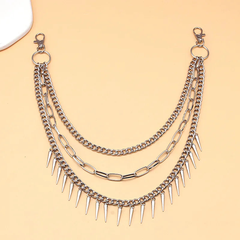 Punk Metal Cross Rivet Layered Chain Keychains for Men Women Waist Key Chain Wallet Jeans Hip-hop Pants Belt Jewelry Accessories