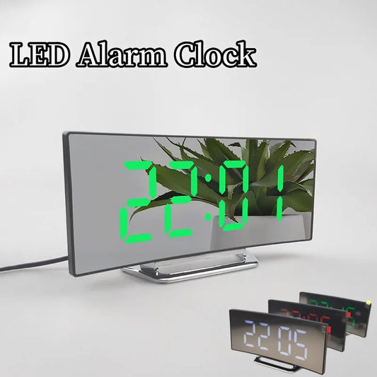 LED Large Curved Screen Crystal Clock Multifunctional Electronic Alarm Clock Creative Bedside Silent Clock Interior Decoration