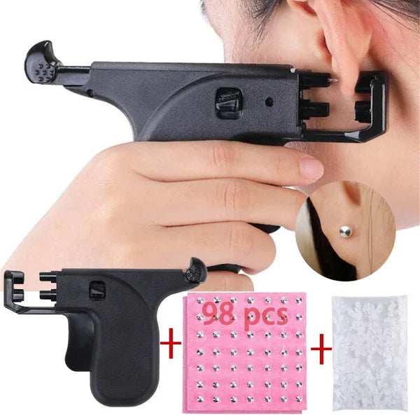 Professional Ear Piercing Gun Tool Set 98pcs Ear Studs Steel Ear Nose Navel Body Piercing Gun Unit Tool Kit Safety Pierce Tools